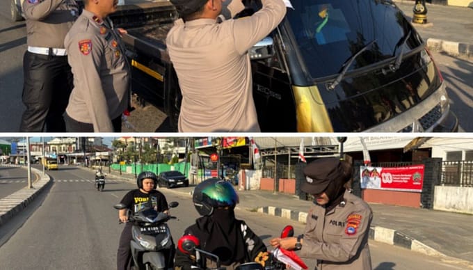Semarakkan HUT RI ke 80, Polres Balangan Bagikan 7.825 Lembar Bendera Kepada Masyarakat.
